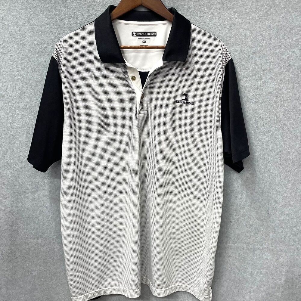 Pebble Beach Performance Golf Polo Shirt Mens XL Black White Logo Short Sleeve